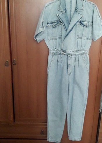 Kadın Mavi Denim Kemerli Tulum