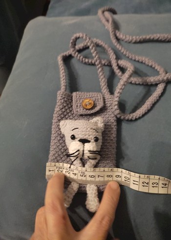 Gri Örgü Kedi Figürlü Kedi Aksesuar Çantası - Görsel 3