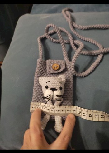 Gri Örgü Kedi Figürlü Kedi Aksesuar Çantası - Görsel 4