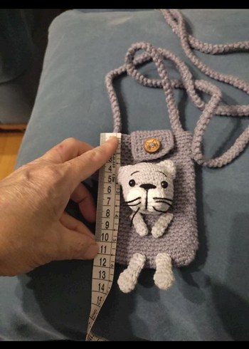 Gri Örgü Kedi Figürlü Kedi Aksesuar Çantası - Görsel 5