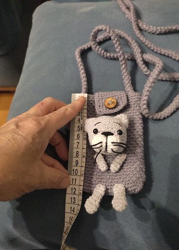 Gri Örgü Kedi Figürlü Kedi Aksesuar Çantası - Görsel 6