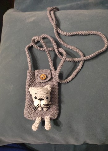 Gri Örgü Kedi Figürlü Kedi Aksesuar Çantası - Görsel 7