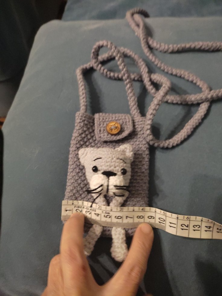 Gri Örgü Kedi Figürlü Kedi Aksesuar Çantası - Görsel 3