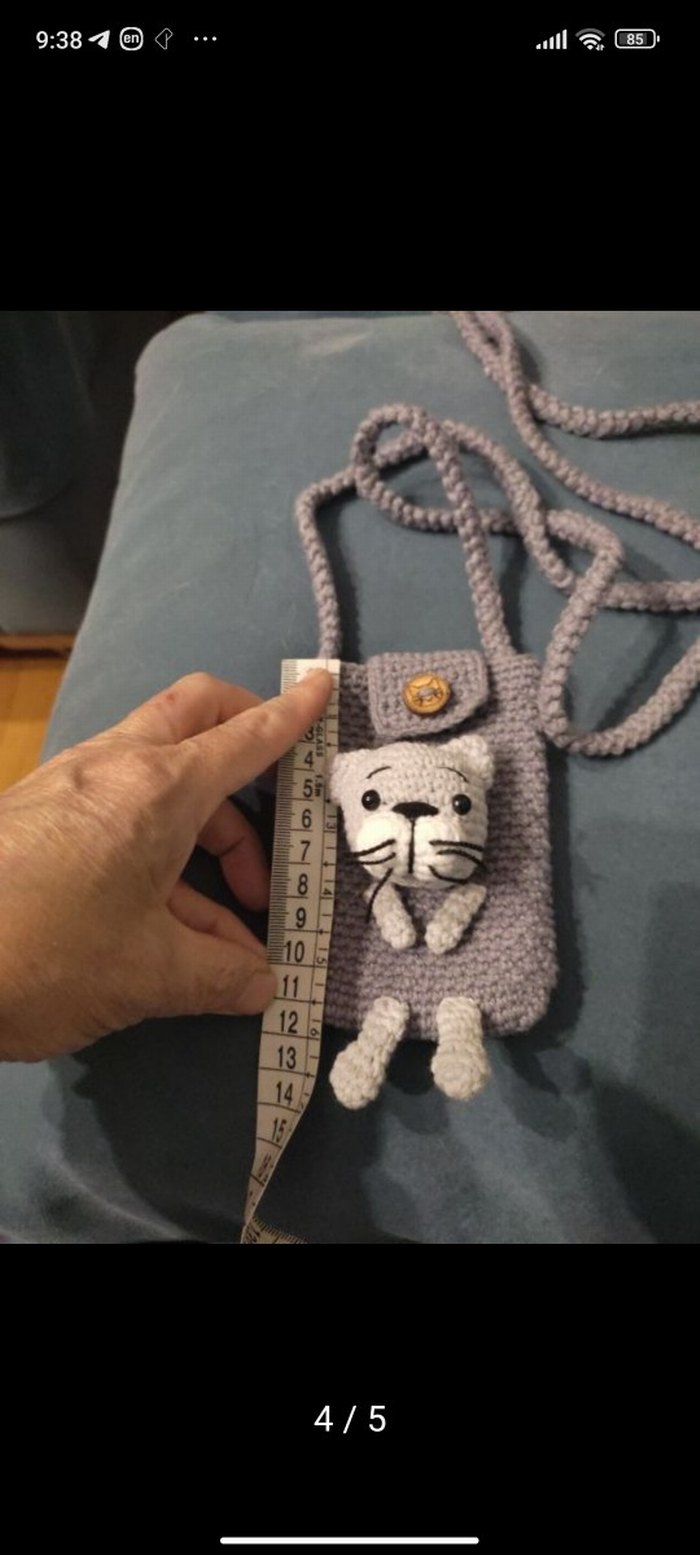 Gri Örgü Kedi Figürlü Kedi Aksesuar Çantası - Görsel 5