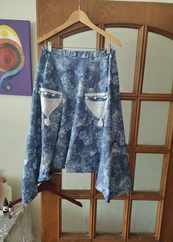 Mavi kot tarzı şalvar çiçek desenli