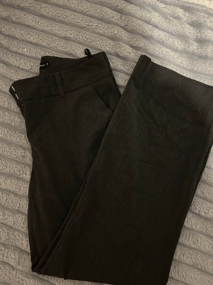 Düğmeli Gri Kadın Kumaş Pantolon - Görsel 3