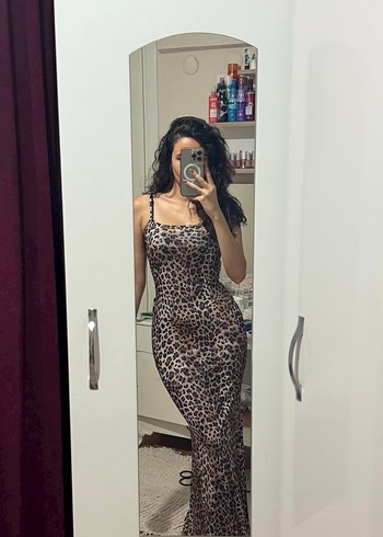 Zara Leopar Desenli Uzun Elbise