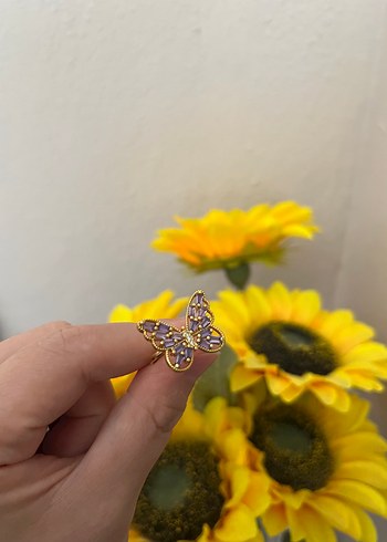 Mor Boncuklu Kelebek Figürlü Kadın Yüzük - Görsel 2