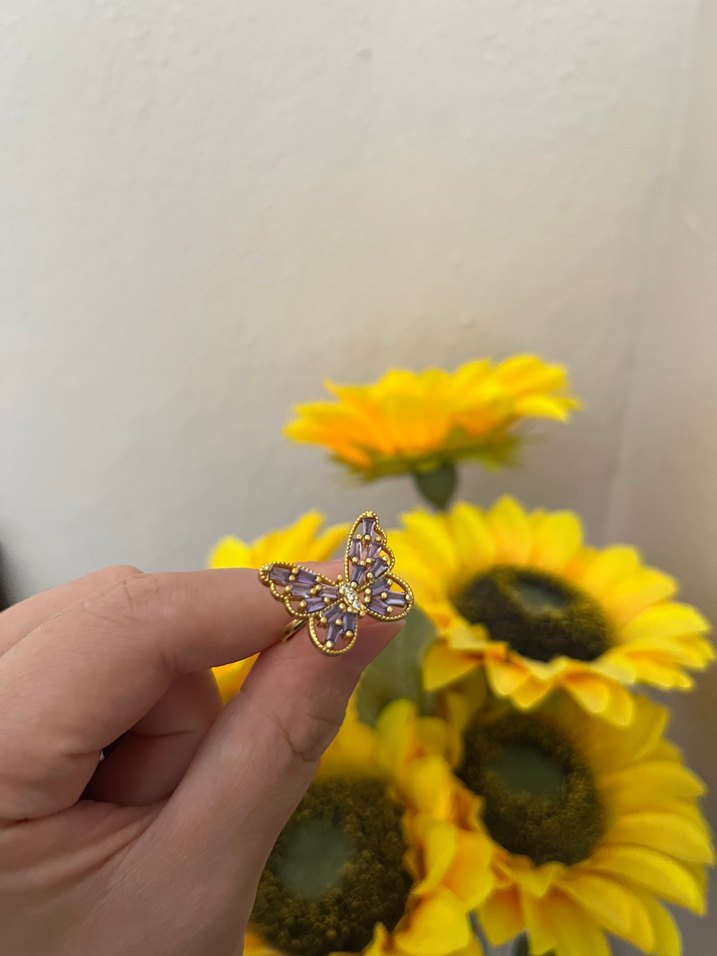 Mor Boncuklu Kelebek Figürlü Kadın Yüzük - Görsel 2