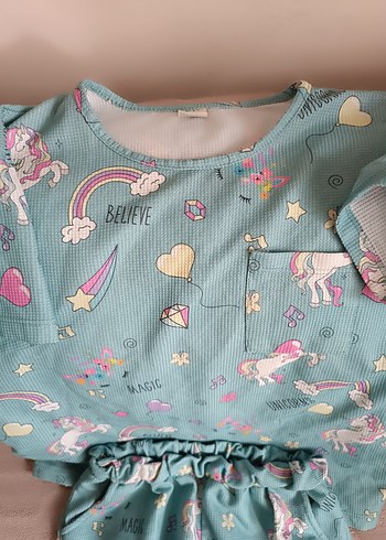 Turkuaz Kız Çocuk Baskılı Pliseli takım - Görsel 4