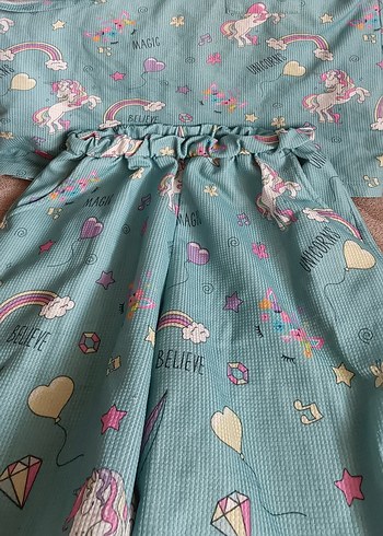 Turkuaz Kız Çocuk Baskılı Pliseli takım - Görsel 2