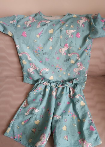 Turkuaz Kız Çocuk Baskılı Pliseli takım - Görsel 3