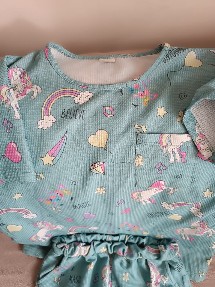 Turkuaz Kız Çocuk Baskılı Pliseli takım - Görsel 4