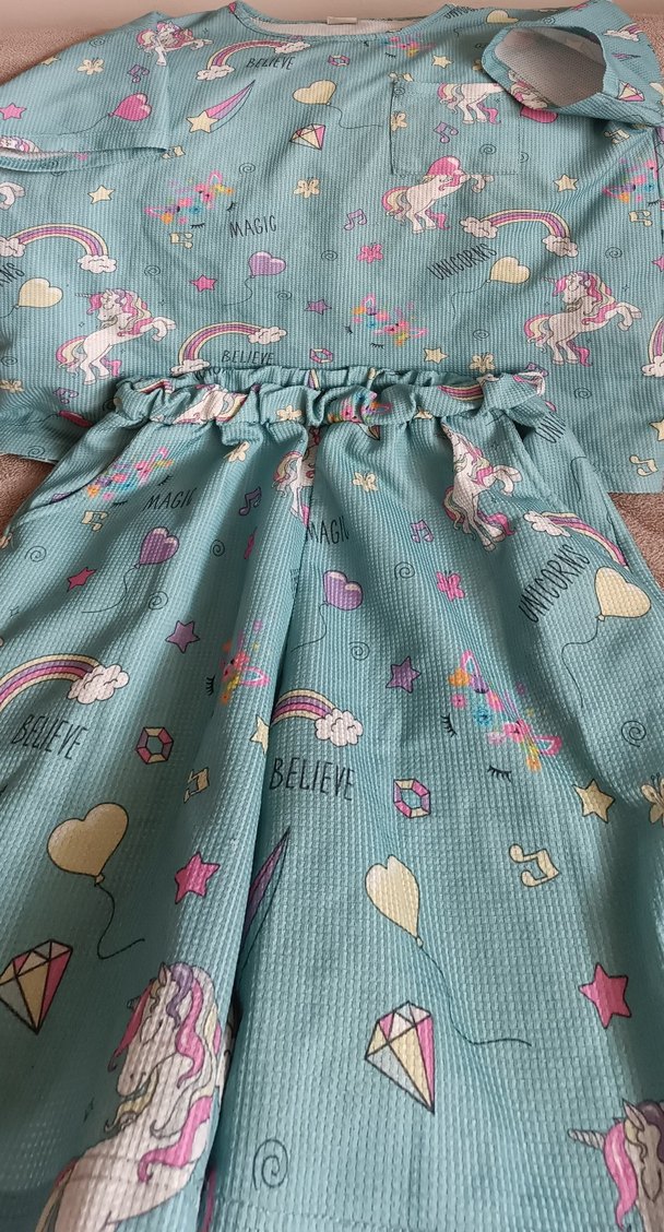 Turkuaz Kız Çocuk Baskılı Pliseli takım - Görsel 2