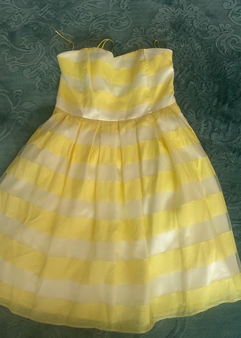 Sarı Çizgili Straplez Midi Elbise Adl marka Night zoom s beden - Görsel 4