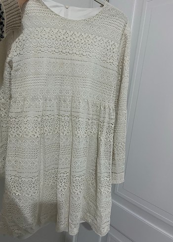 Dantel Detaylı Beyaz Bohem Triko Elbise - Görsel 5