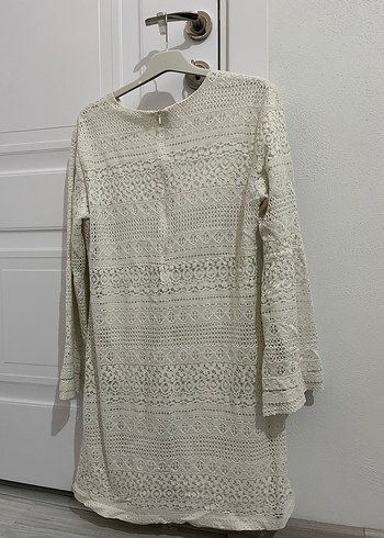 Dantel Detaylı Beyaz Bohem Triko Elbise - Görsel 3