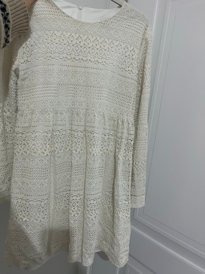 Dantel Detaylı Beyaz Bohem Triko Elbise - Görsel 5