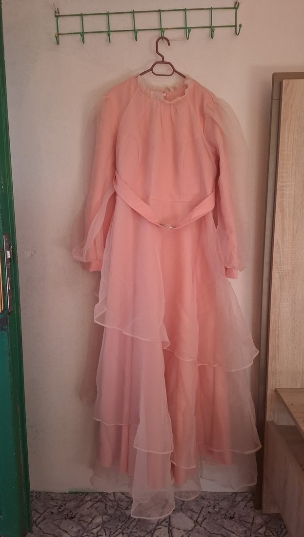 Pudra Renk Uzun Kollu Bohem Uzun Elbise - Görsel 2