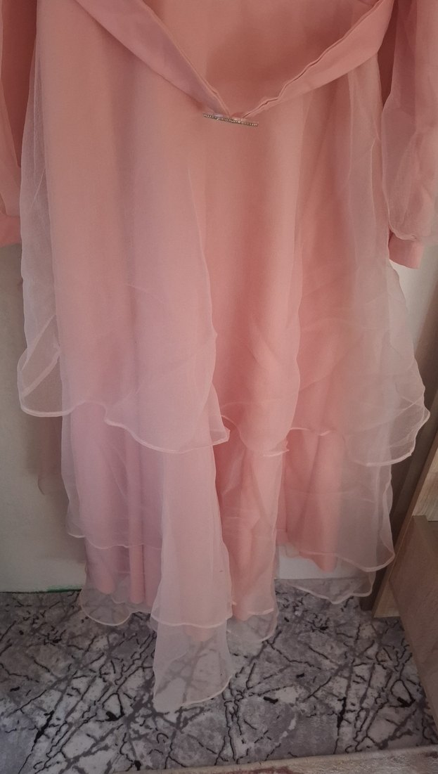 Pudra Renk Uzun Kollu Bohem Uzun Elbise - Görsel 4