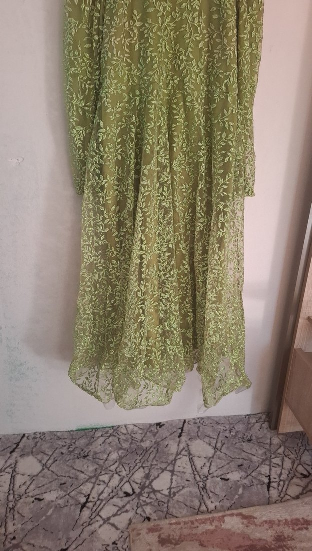 Uzun Yeşil Bohem Kadın Elbise - Görsel 3