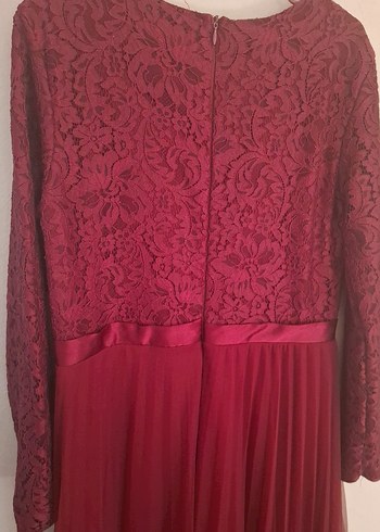 Bordo Uzun Kollu Piliseli Kadın Elbise - Görsel 6