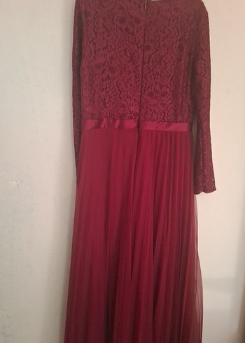 Bordo Uzun Kollu Piliseli Kadın Elbise - Görsel 5