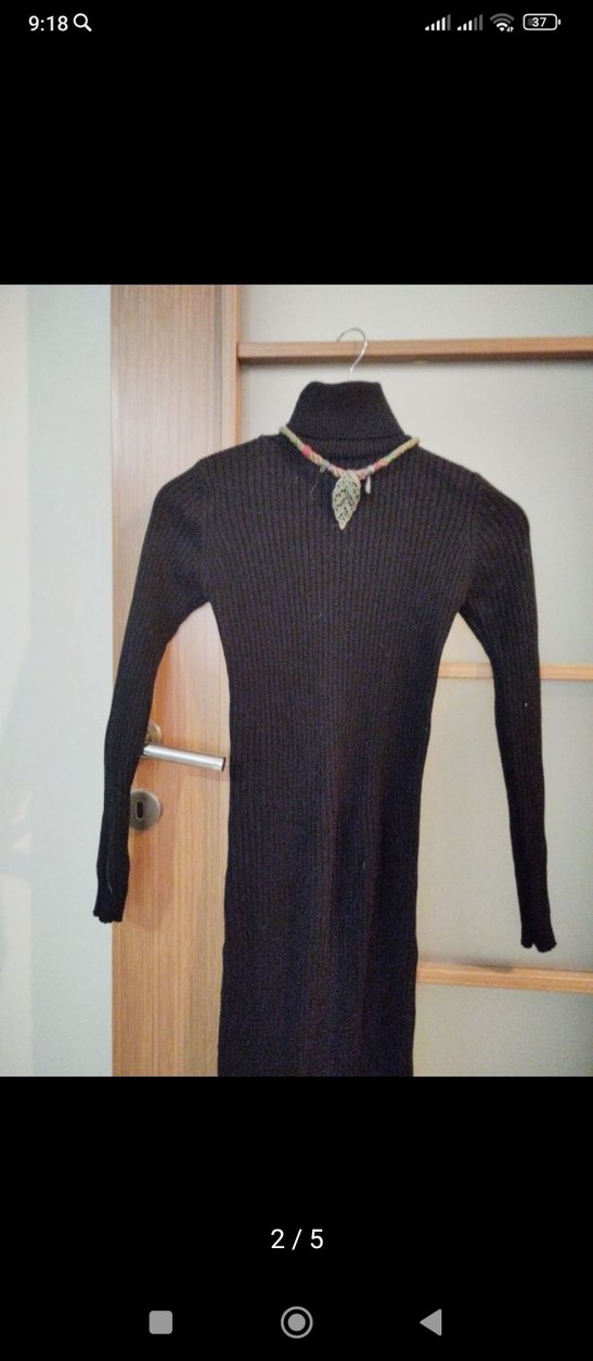 Bohem Siyah Boğazlı Triko Elbise - Görsel 3