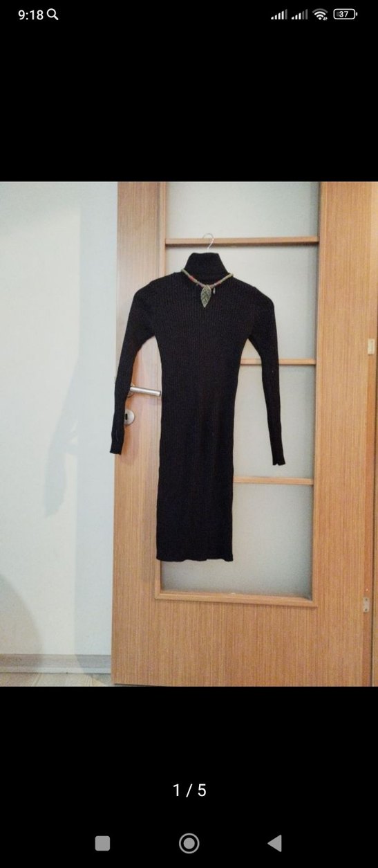 Bohem Siyah Boğazlı Triko Elbise - Görsel 4