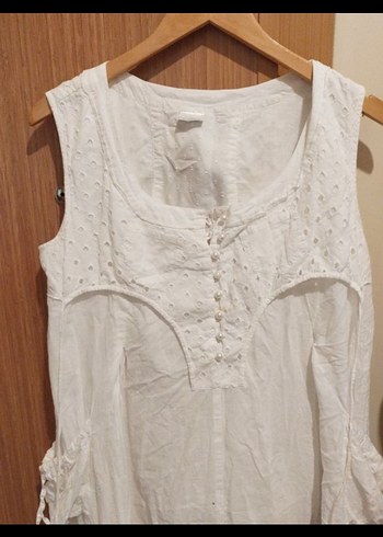 Düğmeli V Yaka Keten Bohem Midi Elbise - Görsel 6