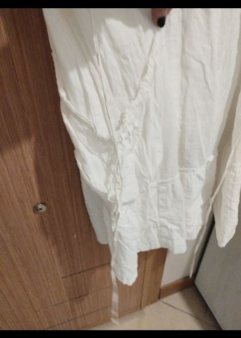 Düğmeli V Yaka Keten Bohem Midi Elbise - Görsel 4