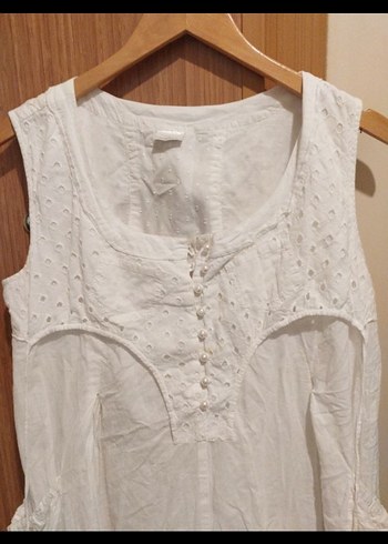 Düğmeli V Yaka Keten Bohem Midi Elbise - Görsel 5