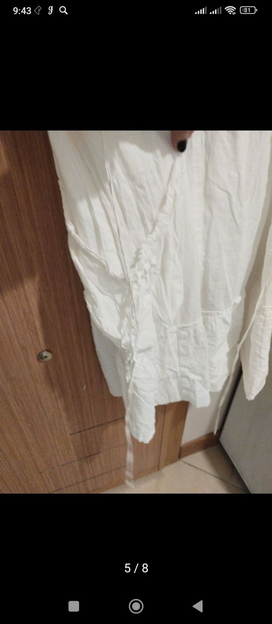 Düğmeli V Yaka Keten Bohem Midi Elbise - Görsel 4