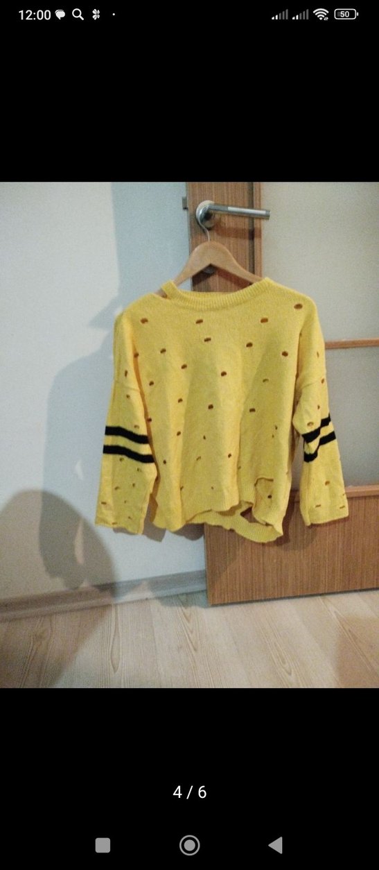 Sarı Delikli Örgü Kadın Kazak - Görsel 2