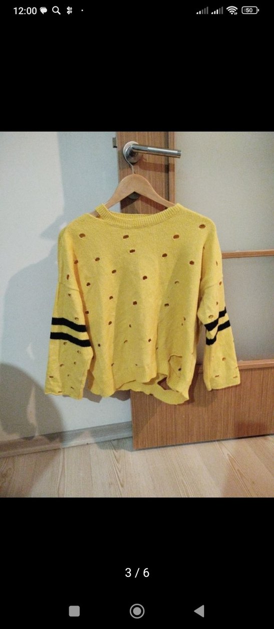 Sarı Delikli Örgü Kadın Kazak - Görsel 3