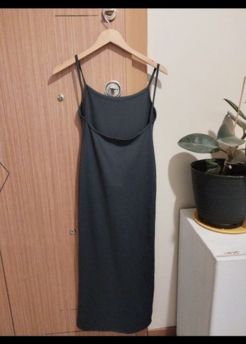 Antrasit ince Askılı Uzun Elbise - Görsel 2