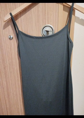 Antrasit ince Askılı Uzun Elbise - Görsel 3