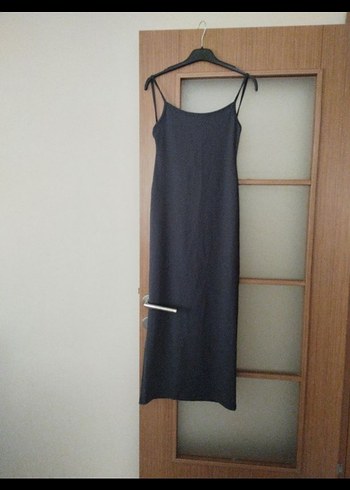 Antrasit ince Askılı Uzun Elbise - Görsel 5