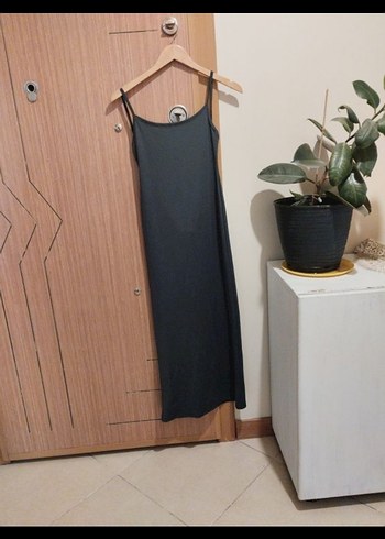 Antrasit ince Askılı Uzun Elbise - Görsel 4