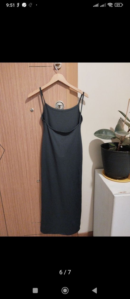 Antrasit ince Askılı Uzun Elbise - Görsel 2