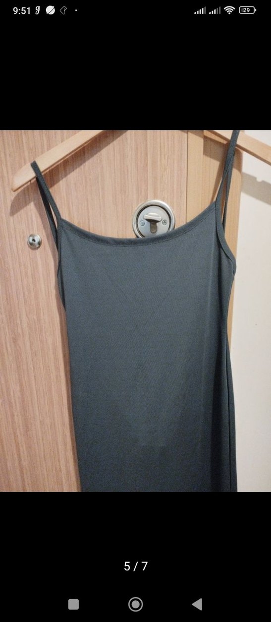 Antrasit ince Askılı Uzun Elbise - Görsel 3