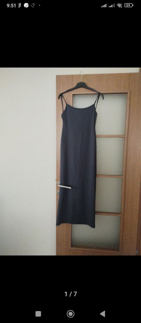 Antrasit ince Askılı Uzun Elbise - Görsel 5