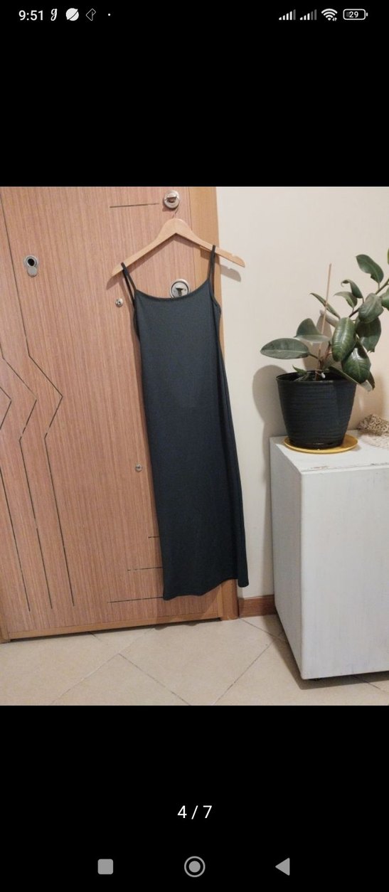 Antrasit ince Askılı Uzun Elbise - Görsel 4