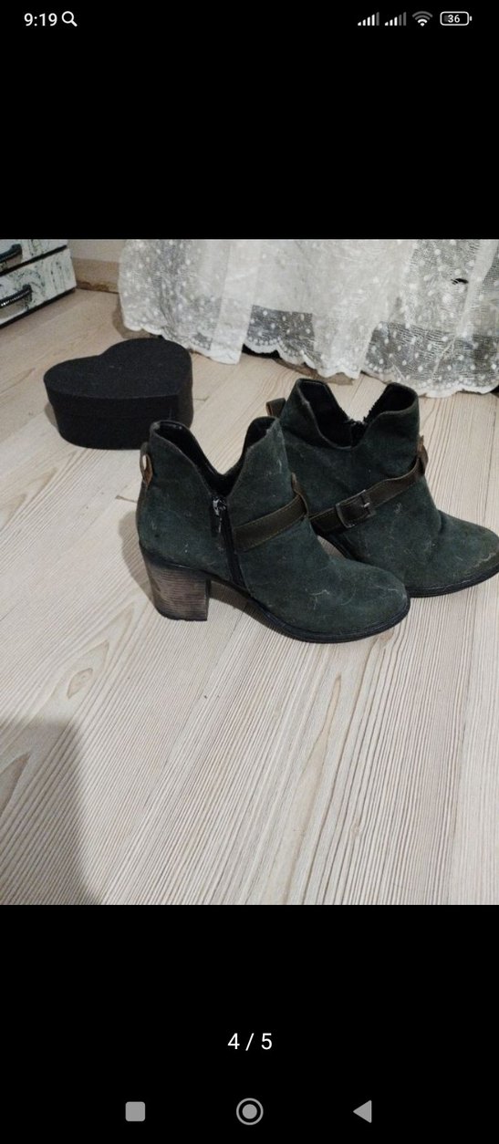 Gri Süet Kadın Botları, Tokalı, Topuklu - Görsel 2