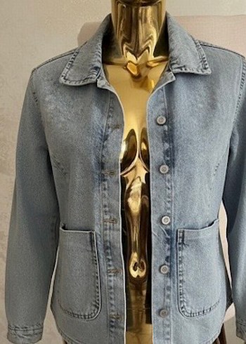 Düğmeli Mavi Denim Kadın Ceket
