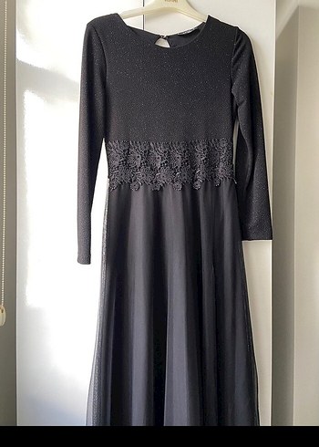 Dantel Detaylı Uzun Pembe Kadın Abiye Elbise - Görsel 2