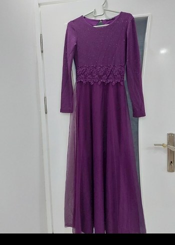 Dantel Detaylı Uzun Pembe Kadın Abiye Elbise - Görsel 10