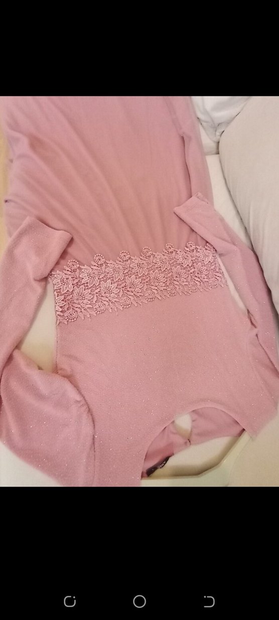 Dantel Detaylı Uzun Pembe Kadın Abiye Elbise - Görsel 5