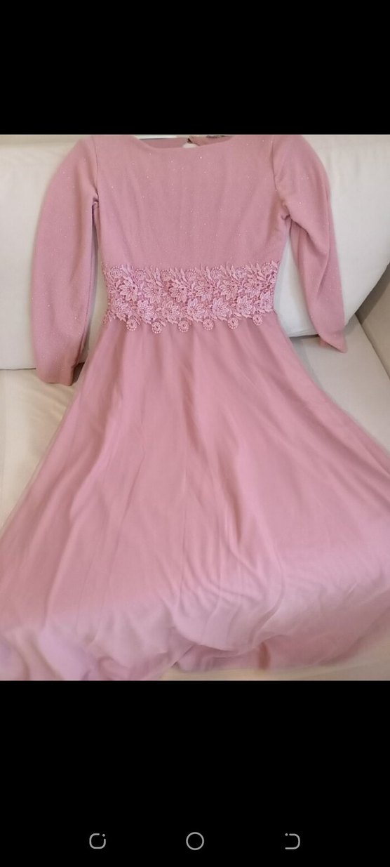 Dantel Detaylı Uzun Pembe Kadın Abiye Elbise - Görsel 3