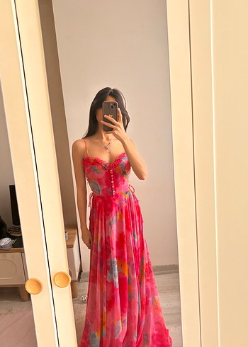 Pembe Transparan V Yakalı Uzun Bohem Elbise - Görsel 2